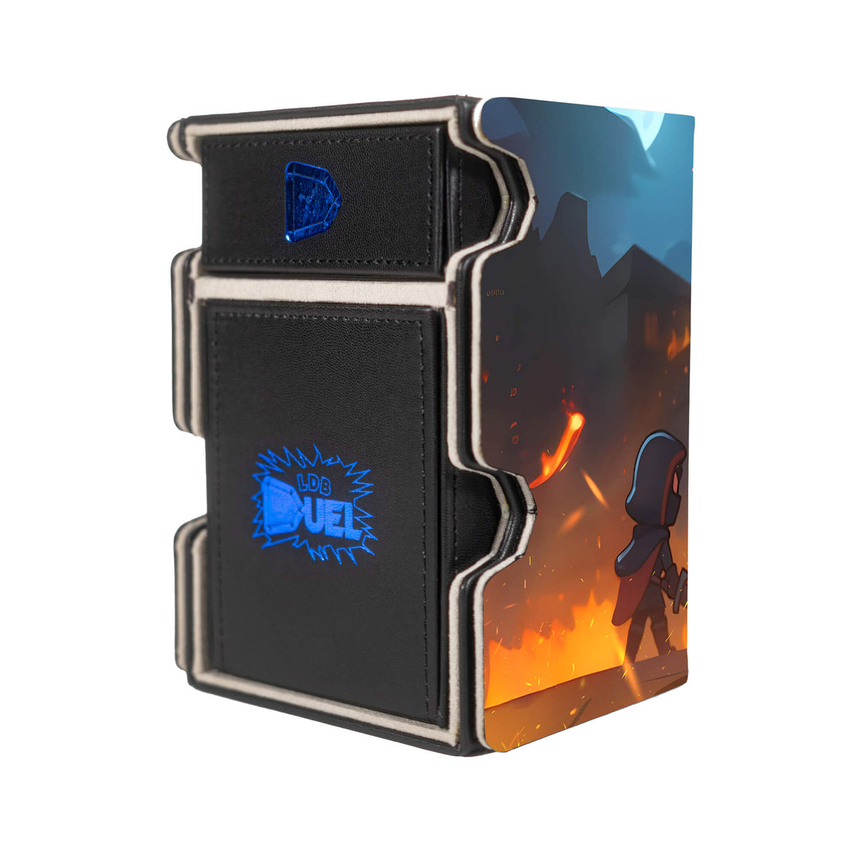 Here is the Right View of the Annie | League of Legends Mach 3 Black Deck Box. Incinerate-anime-deck-tray-dice-tray-LDB-Duel