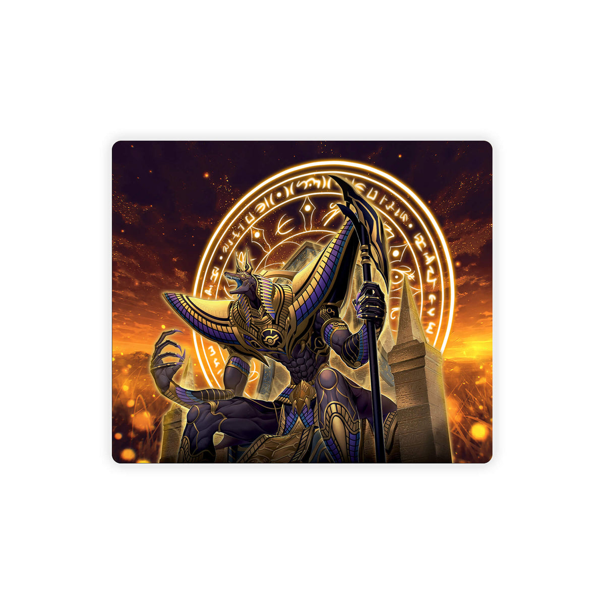 Enhance your gaming setup with our exclusive artwork Anubis mouse pad! Featuring a soft cloth surface for precise mouse tracking and a durable rubber base for a stable grip, this 10x8.5 inch mouse pad is the perfect blend of style and performance. Plus, it's machine washable for easy maintenance! Rishid-yugioh-mtg-pokemon-custom-artwork-premium-durable-rubber-ldb-duel 