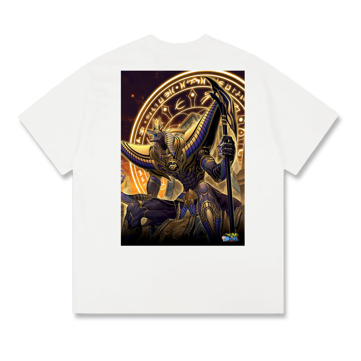 Level up your look with the premium Anubis T-shirt design from LDB Duel. Crafted from soft, breathable cotton and finished with vibrant DTF printing, this white t-shirt is designed for comfort that lasts. Featuring a bold back design, it’s perfect for anime fans, TCG players, and gamers who want to stand out, whether at events, tournaments, or just relaxing with friends. Yugioh-anime-magic-tshirt-gaming-accesories-LDB-Duel