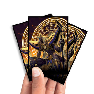 Enhance your cards with our elegant black border card sleeves, featuring a sleek, sophisticated design for a bold, modern aesthetic. From LDB Duel. Perfect for showcasing your collection, these sleeves are printed with our exclusive Anubis design. Rishid-yugioh-mtg-pokemon-card-protection-standard-japanese-dragon-shield-LDB-Duel-black