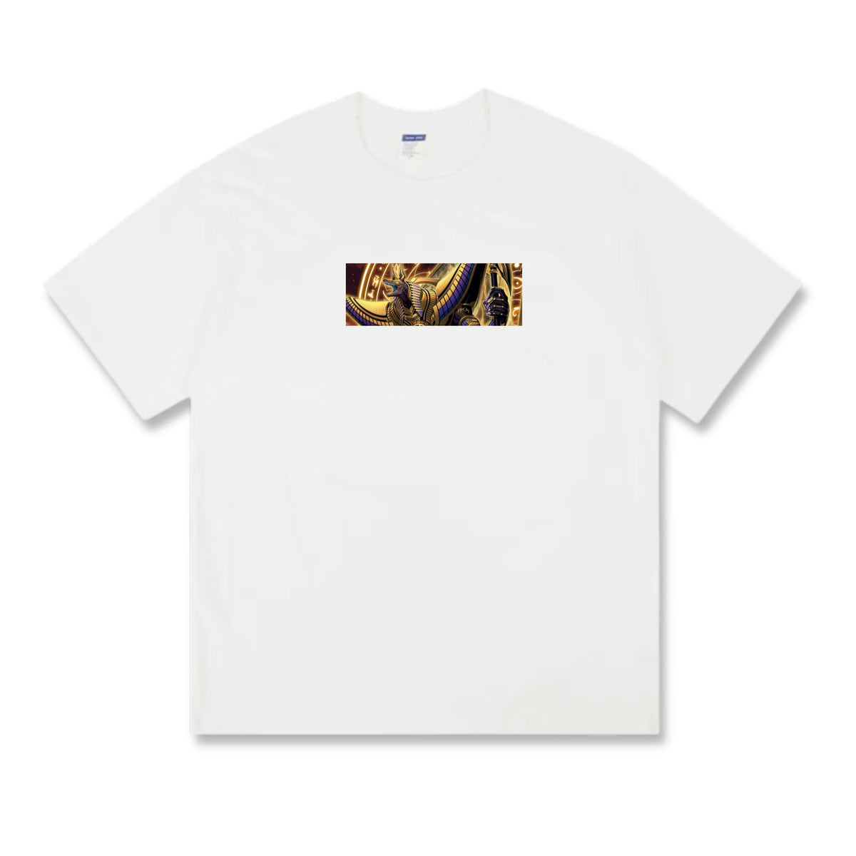 Step up your style with the premium Anubis T-shirt design from LDB Duel. Made from soft, breathable cotton and printed with vibrant DTF artwork, this white t-shirt is built for comfort and lasting wear. Choose your look with front design options like a small chest logo or bold center print. Perfect for anime lovers, TCG players, and gaming fans everywhere. Odion-anime-yugioh-tcg-accessories-tshirt-LDB-Duel