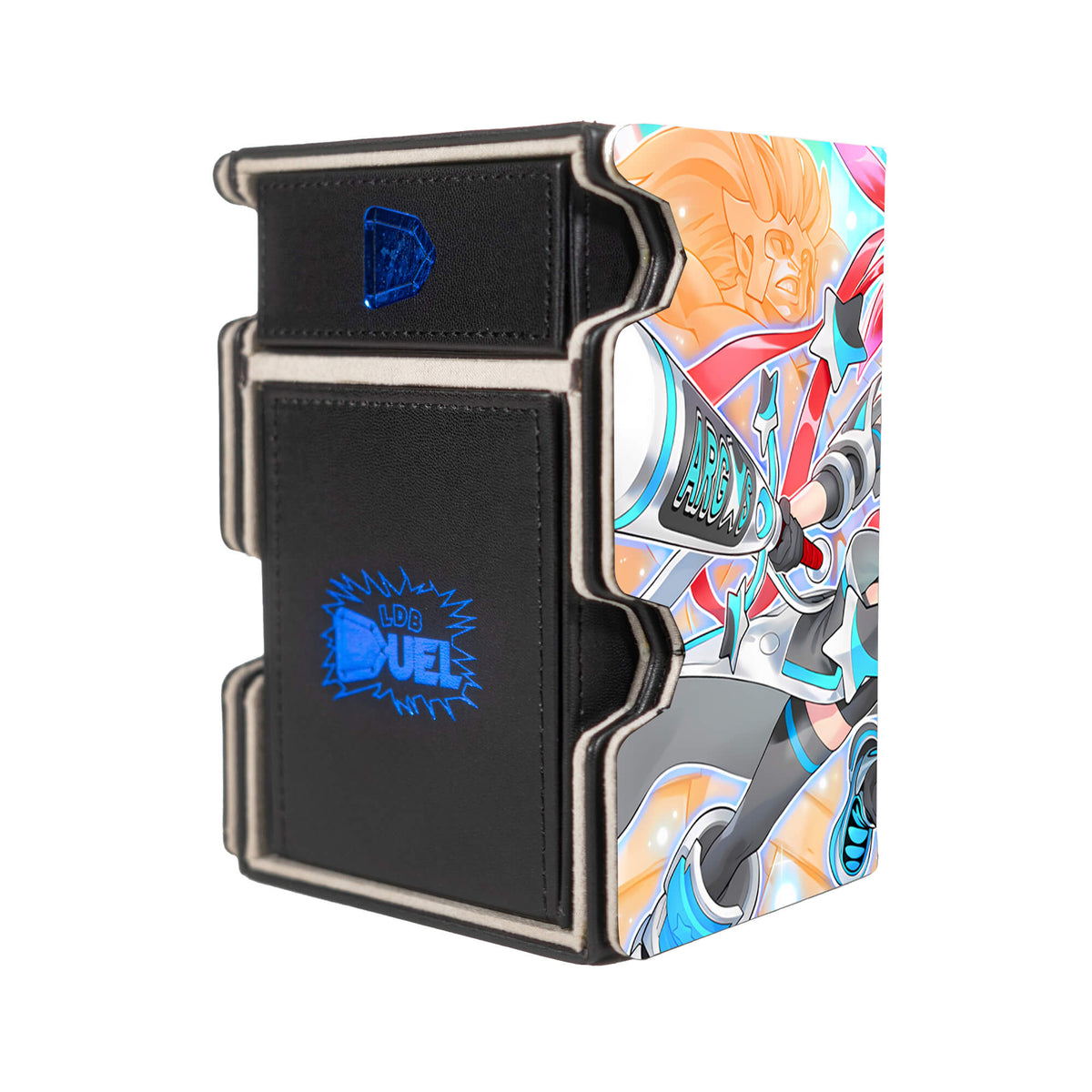 Here is the Right View of the Argostars Mach 3 Black Deck Box. Parthenopaeus-yugioh-deck-tray-dice-tray-LDB-Duel