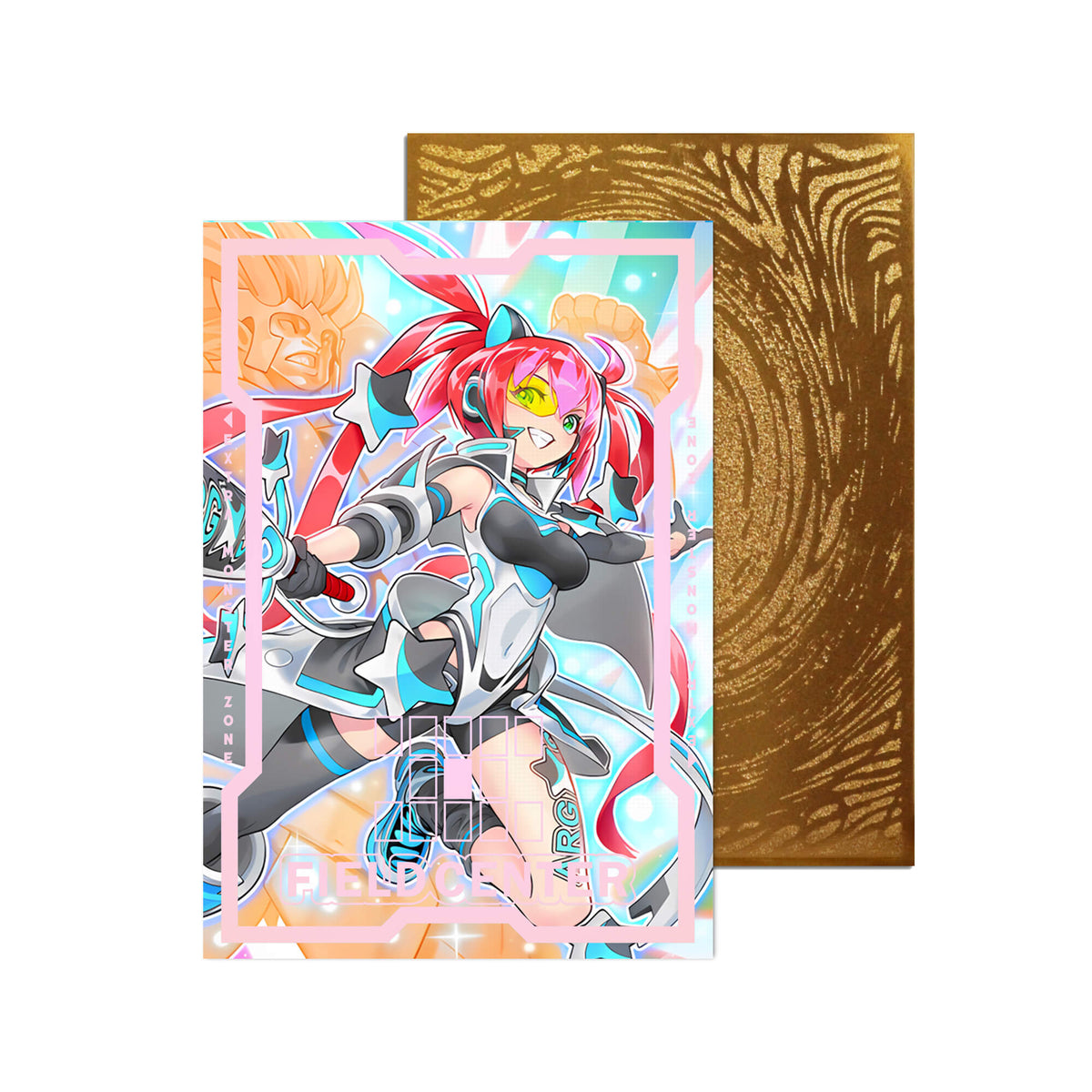 Level up your game with our custom-printed metal field centers, featuring exclusive Argostars - Fierce Parthe artwork in gold metal. Durable, scratch-resistant, and embossed with the iconic Yu-Gi-Oh! card back, these slim field centers fit perfectly in card sleeves. Eteoclus-yugioh-mtg-pokemon-metal-card-embossed-design-custom-artwork-duel-accessories-ldb-duel