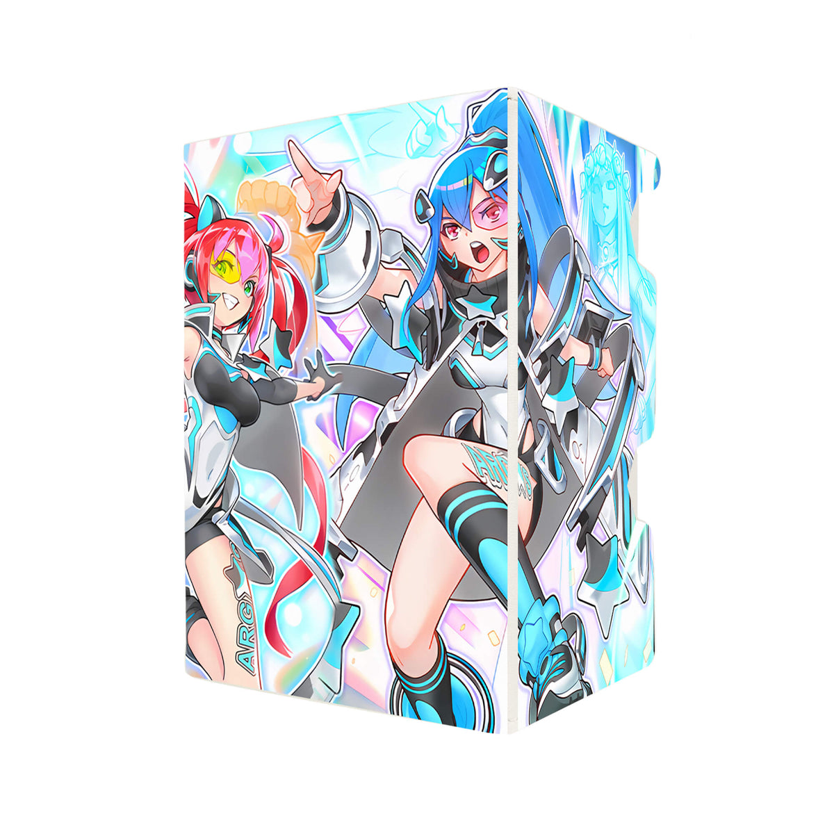 Here's another quality white deck box from LDB Duel featuring our exclusive Argostars art. Fits all types of trading card games, including Pokémon, Yu-Gi-Oh! and Magic The Gathering. The perfect card holder for the TCG player safely holds up to 100 double-sleeved cards. EVEN in extra thick sleeves. Comes with a pull-out dice tray. Eteoclus-ygo-magic-digimon-card-protector-gaming-accesories-LDB-Duel