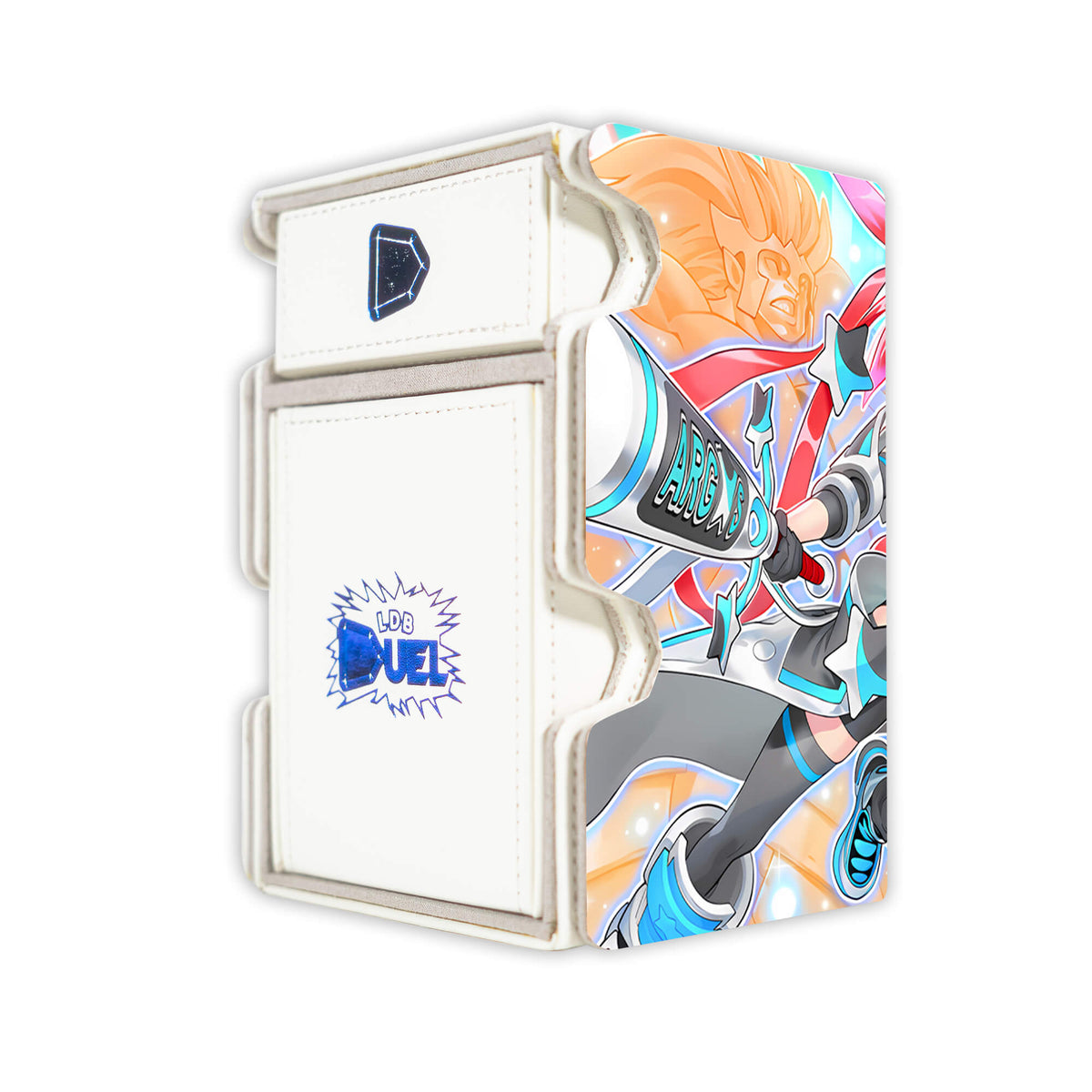 Here is the Right View of the Argostars Mach 3 White Deck Box. Parthenopaeus-yugioh-deck-tray-dice-tray-LDB-Duel