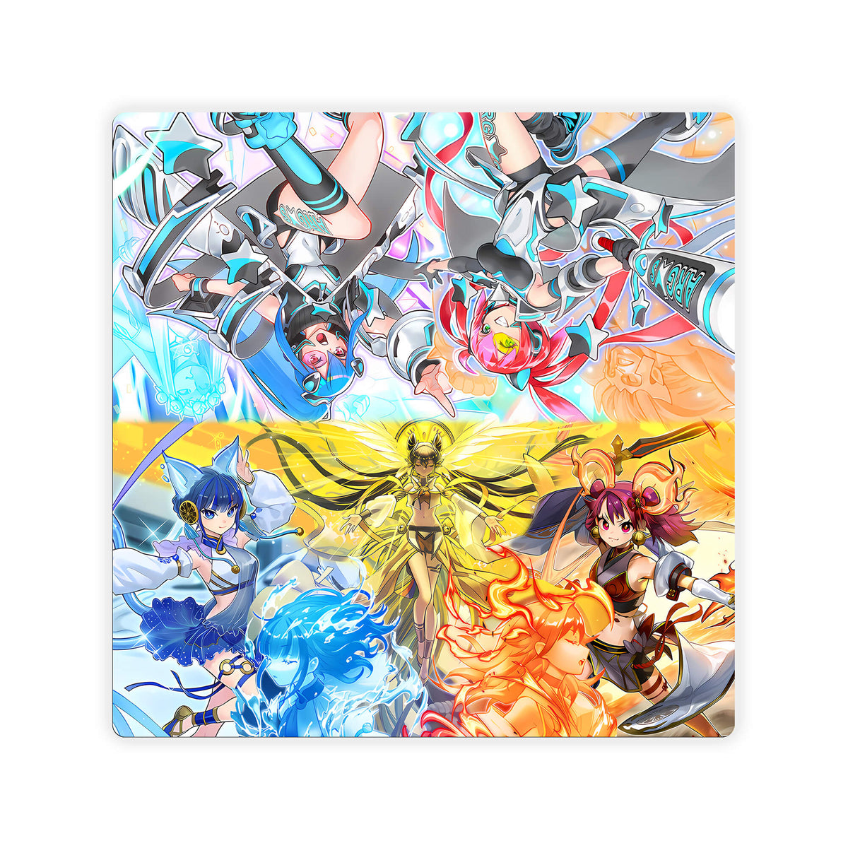 Upgrade your dueling game with LDB Duel featuring our exclusive Argostars x Mikanko Kagura double mat! Designed with a premium cloth surface for effortless card handling and a sturdy rubber base for maximum stability, this 24x24 inch mat offers both style and practicality. It's card and sleeve-friendly, plus machine washable for easy upkeep! Ni-Ni-&-Fierce-Parthe-yugioh-mtg-pokemon-custom-artwork-premium-durable-rubber-ldb-duel 