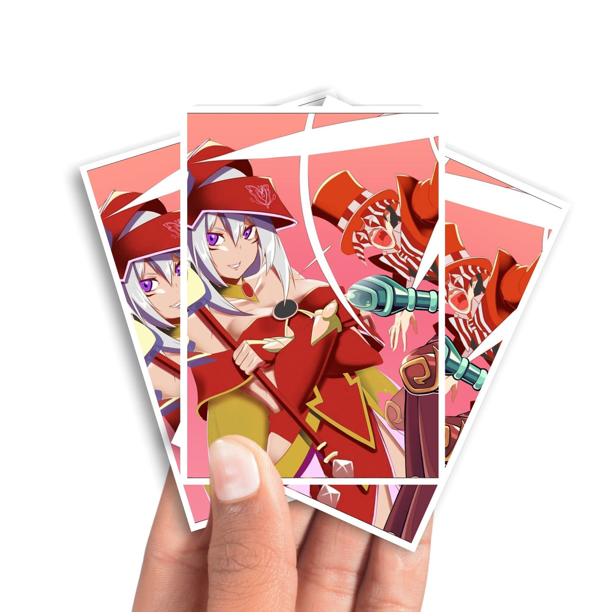 Protect and enhance your cards with our clean and crisp white border card sleeves. Featuring a minimalist design that complements any artwork, these sleeves offer a bright, timeless look. From LDB Duel. Printed with our exclusive Arkana Dark Magicians design for a fresh and premium finish. Illusion-Magician-yugioh-mtg-pokemon-card-protection-standard-japanese-dragon-shield-LDB-Duel-white