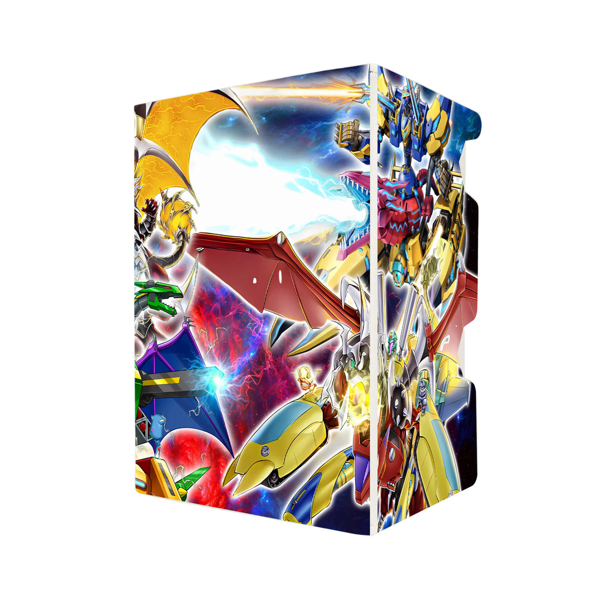 Here's another quality white deck box from LDB Duel featuring our exclusive Armed Dragon Archetype art. Fits all types of trading card games, including Pokémon, Yu-Gi-Oh! and Magic The Gathering. The perfect card holder for the TCG player safely holds up to 100 double-sleeved cards. EVEN in extra thick sleeves. Comes with a pull-out dice tray. Armed-Dragon-LV5-ygo-magic-digimon-card-protector-gaming-accesories-LDB-Duel