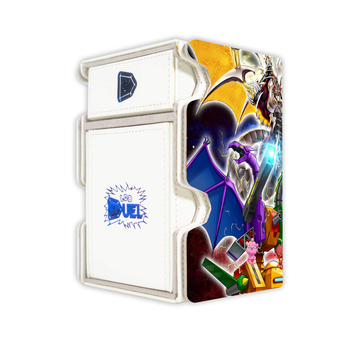 Here is the Right View of the Armed Dragon Archetype Mach 3 White Deck Box. Armed-Dragon-LV3-yugioh-deck-tray-dice-tray-LDB-Duel