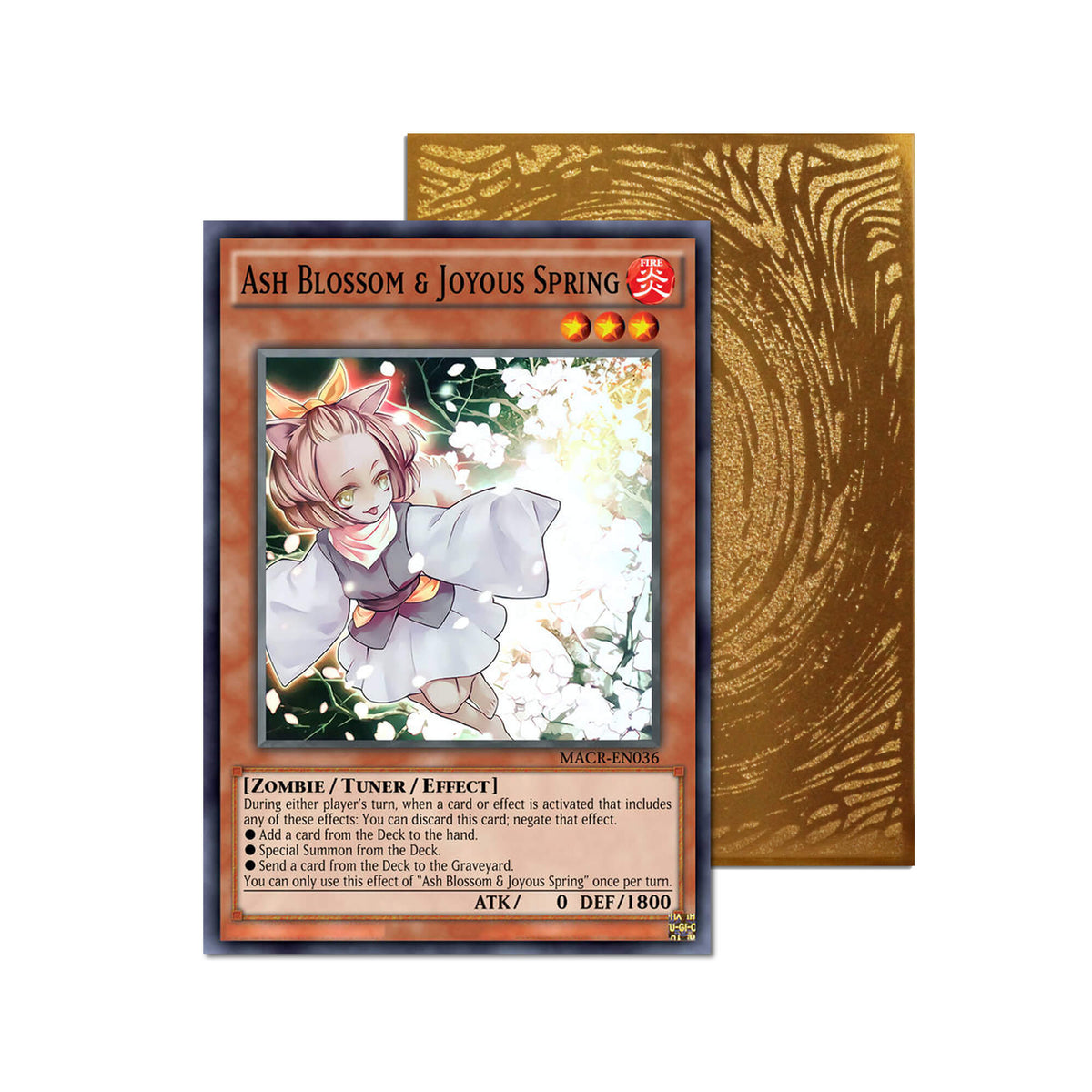 Level up your game with our custom-printed metal orica cards, featuring exclusive Ash Blossom & Joyous Spring artwork in gold metal. Durable, scratch-resistant, and embossed with the iconic Yu-Gi-Oh! card back, these slim orica cards fit perfectly in card sleeves. Ash-Blossom-yugioh-mtg-pokemon-metal-card-embossed-design-custom-artwork-duel-accessories-ldb-duel