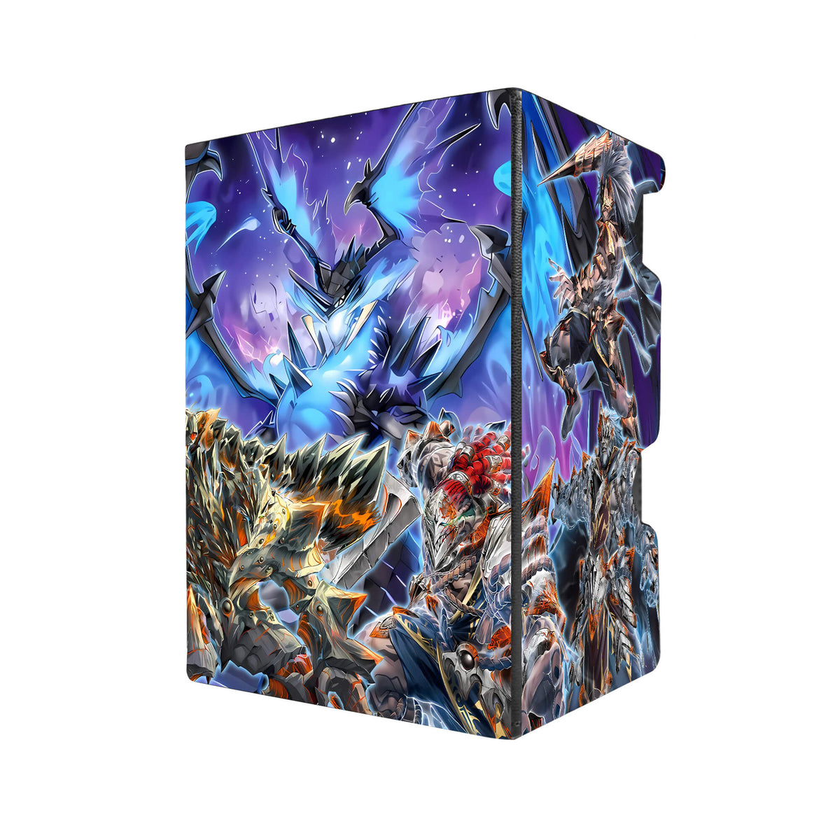 Here's another quality black deck box from LDB Duel featuring our exclusive Ashened Archetype art. Fits all types of trading card games, including Pokémon, Yu-Gi-Oh! and Magic The Gathering. The perfect card holder for the TCG player safely holds up to 100 double-sleeved cards. EVEN in extra thick sleeves. Comes with a pull-out dice tray. Veidos-Dragon-yugioh-mtg-pokemon-tcg-accessories-card-storage-LDB-Duel