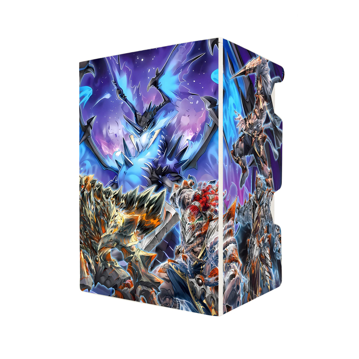 Here's another quality white deck box from LDB Duel featuring our exclusive Ashened Archetype art. Fits all types of trading card games, including Pokémon, Yu-Gi-Oh! and Magic The Gathering. The perfect card holder for the TCG player safely holds up to 100 double-sleeved cards. EVEN in extra thick sleeves. Comes with a pull-out dice tray. Eruption-Dragon-ygo-magic-digimon-card_protector-gaming-accesories-LDB-Duel