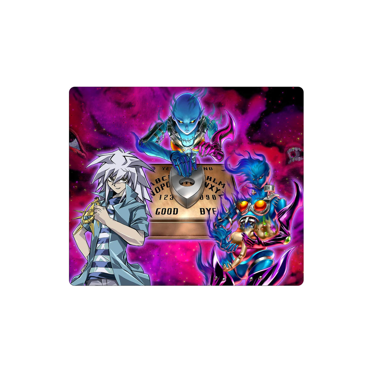 Enhance your gaming setup with our exclusive artwork Bakura's Necrofear mouse pad! Featuring a soft cloth surface for precise mouse tracking and a durable rubber base for a stable grip, this 10x8.5 inch mouse pad is the perfect blend of style and performance. Plus, it's machine washable for easy maintenance! Yami-Bakura-yugioh-mtg-pokemon-custom-artwork-premium-durable-rubber-ldb-duel
