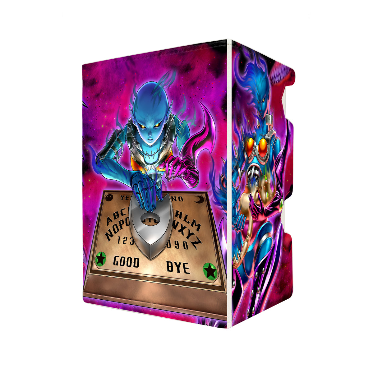 Here's another quality white deck box from LDB Duel featuring our exclusive Bakura's Final Countdown Necrofear art. Fits all types of trading card games, including Yu-Gi-Oh! The perfect card holder for the TCG player safely holds up to 100 double-sleeved cards. EVEN in extra thick sleeves. Comes with a pull-out dice tray. Shadow-Necrofear-ygo-card-protector-gaming-accesories-LDB-Duel