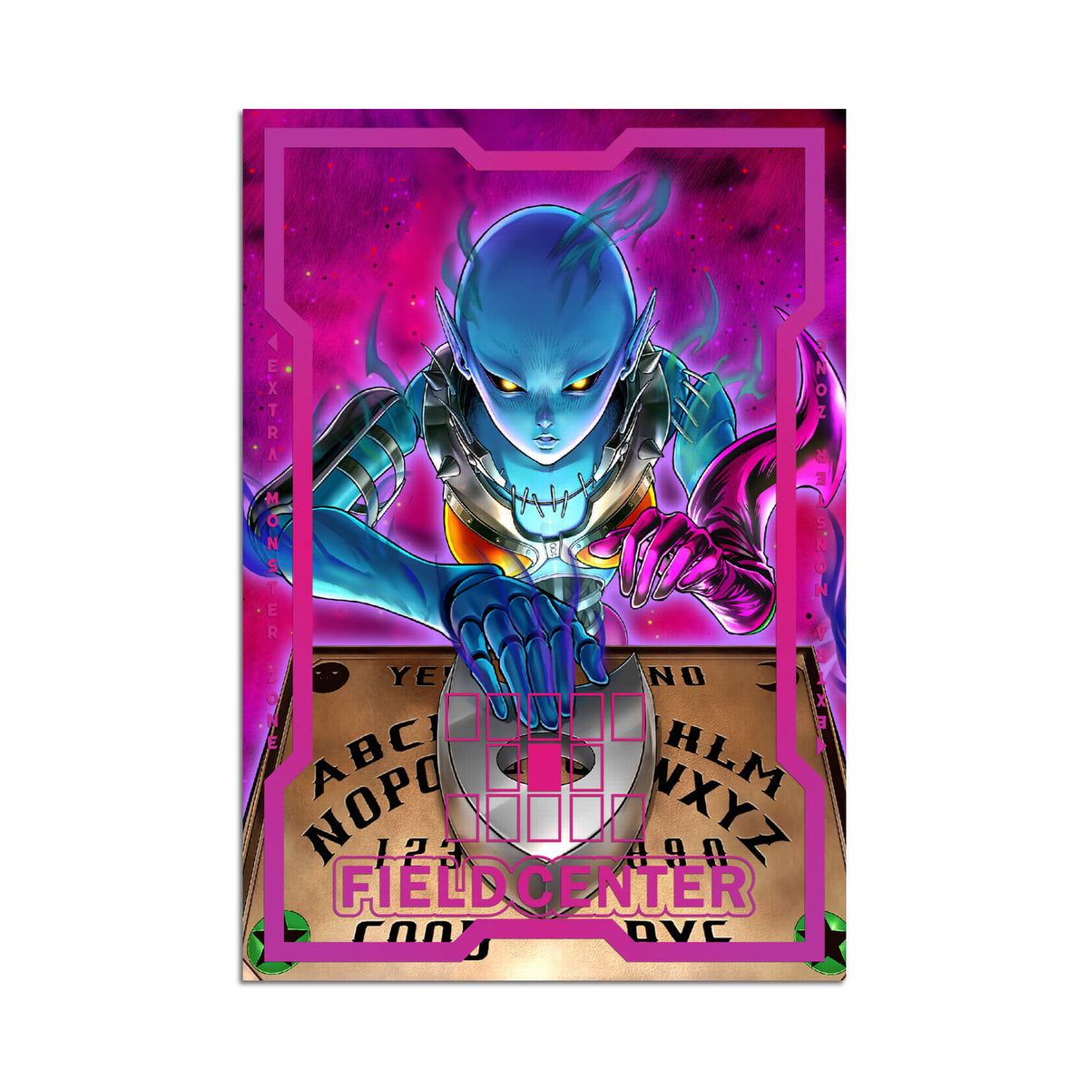 Level up your game with our custom-printed metal field centers from LDB Duel, featuring exclusive Bakura's Necrofear artwork in gold metal. Durable, scratch-resistant, and embossed with the iconic Yu-Gi-Oh! card back, these slim field centers fit perfectly in card sleeves. Shadow-Necrofear-yugioh-mtg-pokemon-metal-card-embossed-design-custom-artwork-duel-accessories-ldb-duel