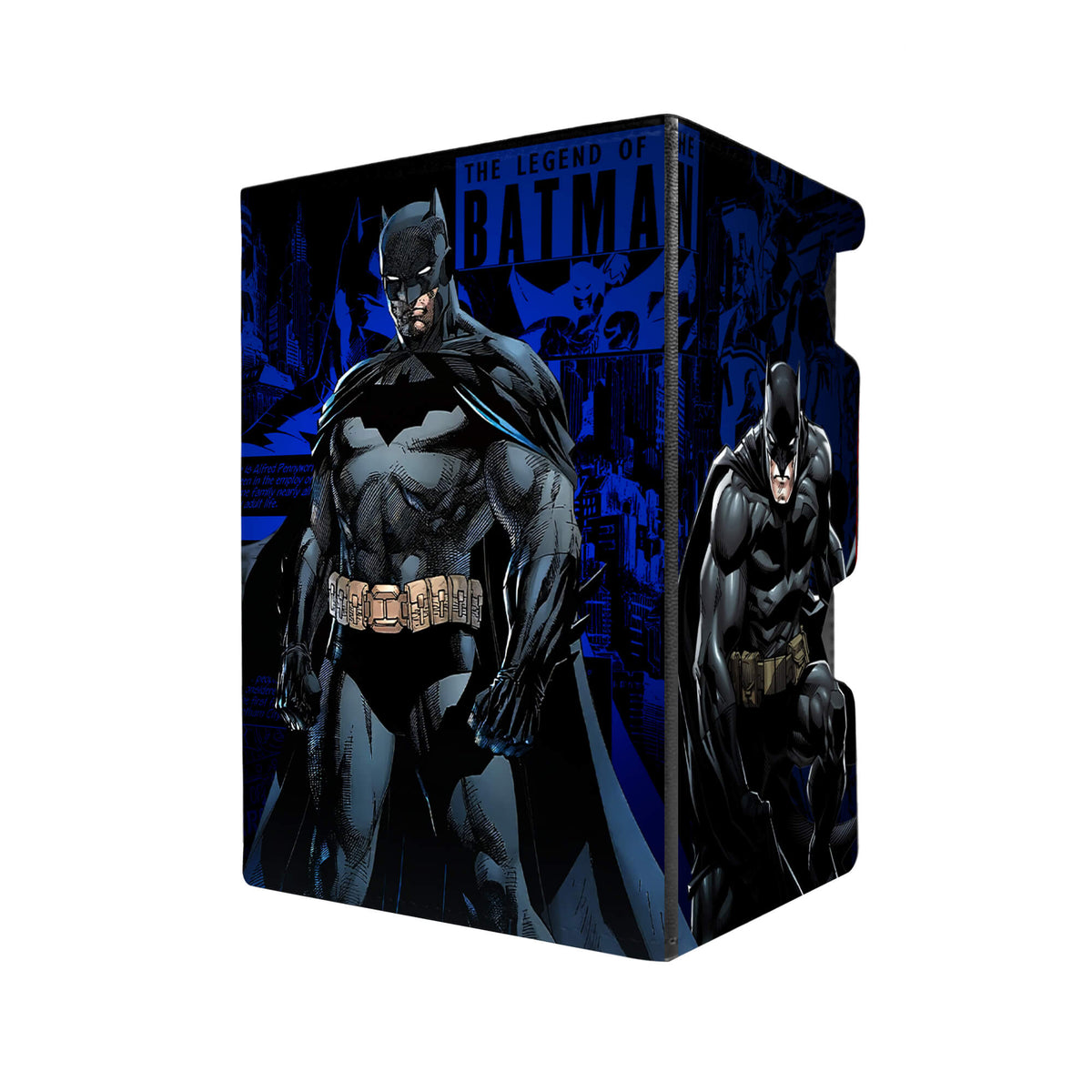 Here's another quality black deck box from LDB Duel featuring our exclusive Batman, The Gotham Guardian art. Fits all types of trading card games, including Pokémon, Yu-Gi-Oh! and Magic The Gathering. The perfect card holder for the TCG player safely holds up to 100 double-sleeved cards. EVEN in extra thick sleeves. Comes with a pull-out dice tray. Bruce-Wayne-mtg-tcg-accessories-card-storage-LDB-Duel