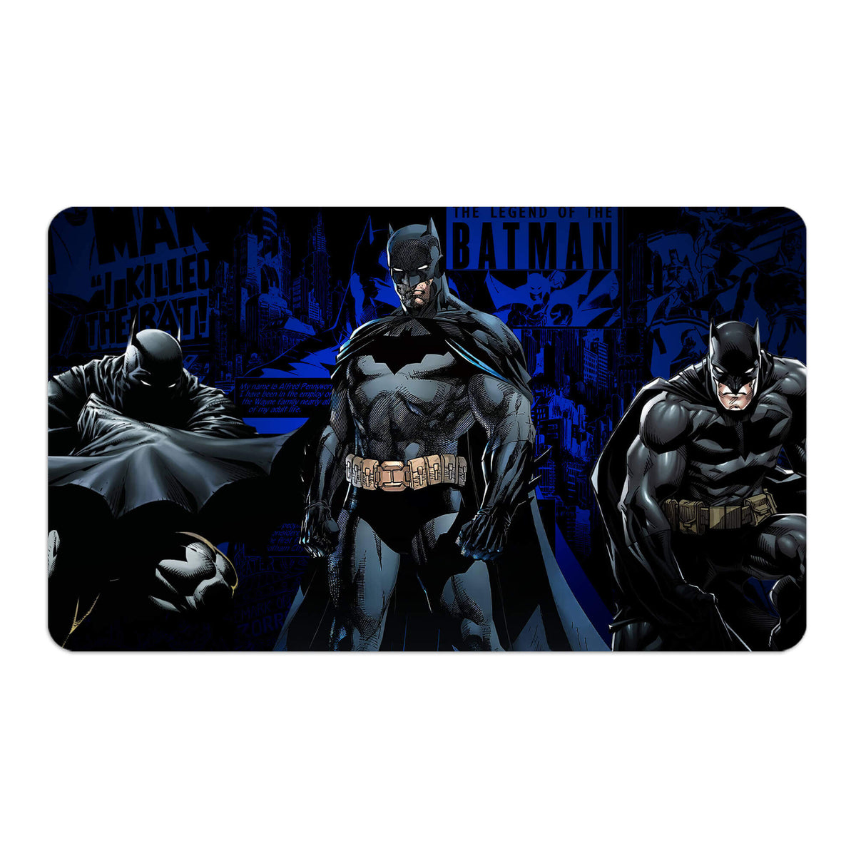 Transform your dueling experience with LDB Duel featuring our exclusive art Batman, The Gotham Guardian playmat! Featuring a soft cloth top for smooth card movement and a durable rubber back for a secure grip, this 24x14 inch mat is machine washable and safe for cards and sleeves. Dark-Knight-mtg-custom-artwork-premium-durable-rubber-ldb-duel