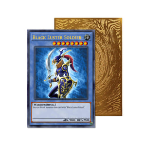Level up your game with our custom-printed metal orica cards, featuring exclusive Black Luster Soldier artwork in gold metal. Durable, scratch-resistant, and embossed with the iconic Yu-Gi-Oh! card back, these slim orica cards fit perfectly in card sleeves. Yugi-Moto-yugioh-mtg-pokemon-metal-card-embossed-design-custom-artwork-duel-accessories-ldb-duel