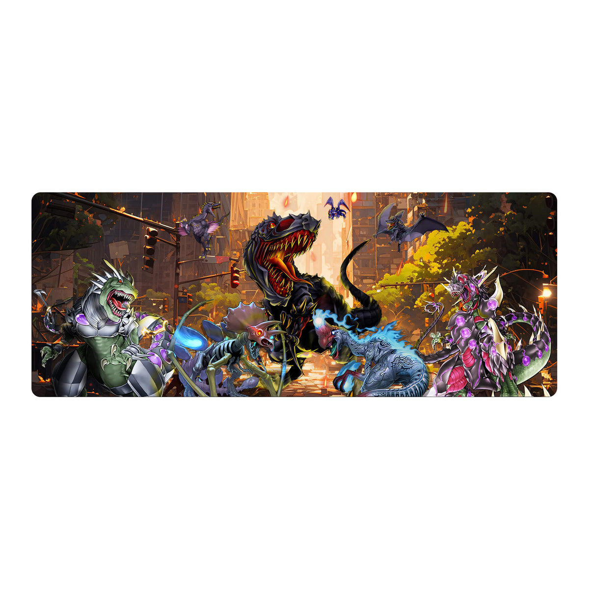 Level up your gaming setup from the LDB Duel featuring our exclusive Black Tyranno Mouse Pad! Designed for gamers who value precision and comfort, this 31x12 inch masterpiece boasts a soft cloth surface for ultra-smooth tracking and a non-slip rubber base for stability during intense battles. Stylish, durable, and machine washable, it's the ultimate accessory for your desk.Black-Veloci-yugioh-mtg-pokemon-custom-artwork-premium-durable-rubber-ldb-duel
