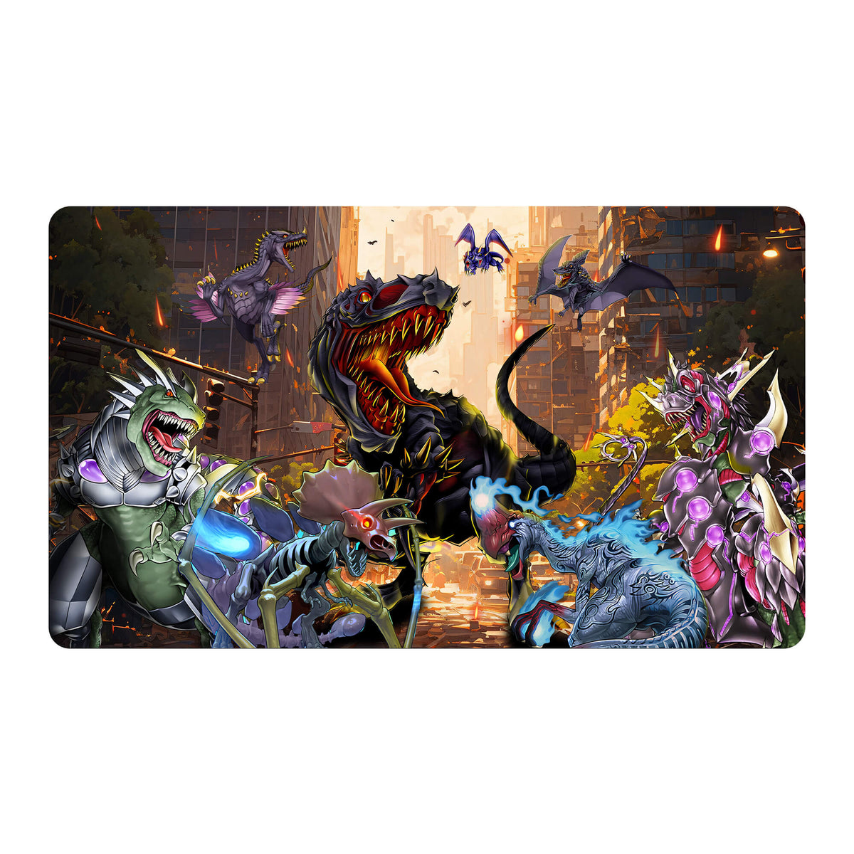 Transform your dueling experience with our original art Black Tyranno playmat from LDB Duel! Featuring a soft cloth top for smooth card movement and a durable rubber back for a secure grip, this 24x14 inch mat is machine washable and safe for cards and sleeves. Black-Ptera-yugioh-mtg-pokemon-custom-artwork-premium-durable-rubber-ldb-duel