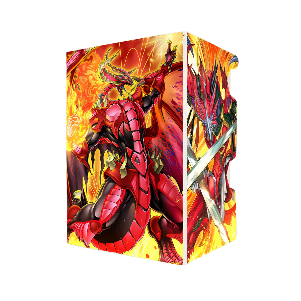 Here's another quality white deck box from LDB Duel featuring our exclusive Blazing Dominion art. Fits all types of trading card games, including Pokémon, Yu-Gi-Oh! and Magic The Gathering. The perfect card holder for the TCG player safely holds up to 100 double-sleeved cards. EVEN in extra thick sleeves. Comes with a pull-out dice tray. Jack-Atlas-ygo-magic-digimon-card-protector-gaming-accesories-LDB-Duel