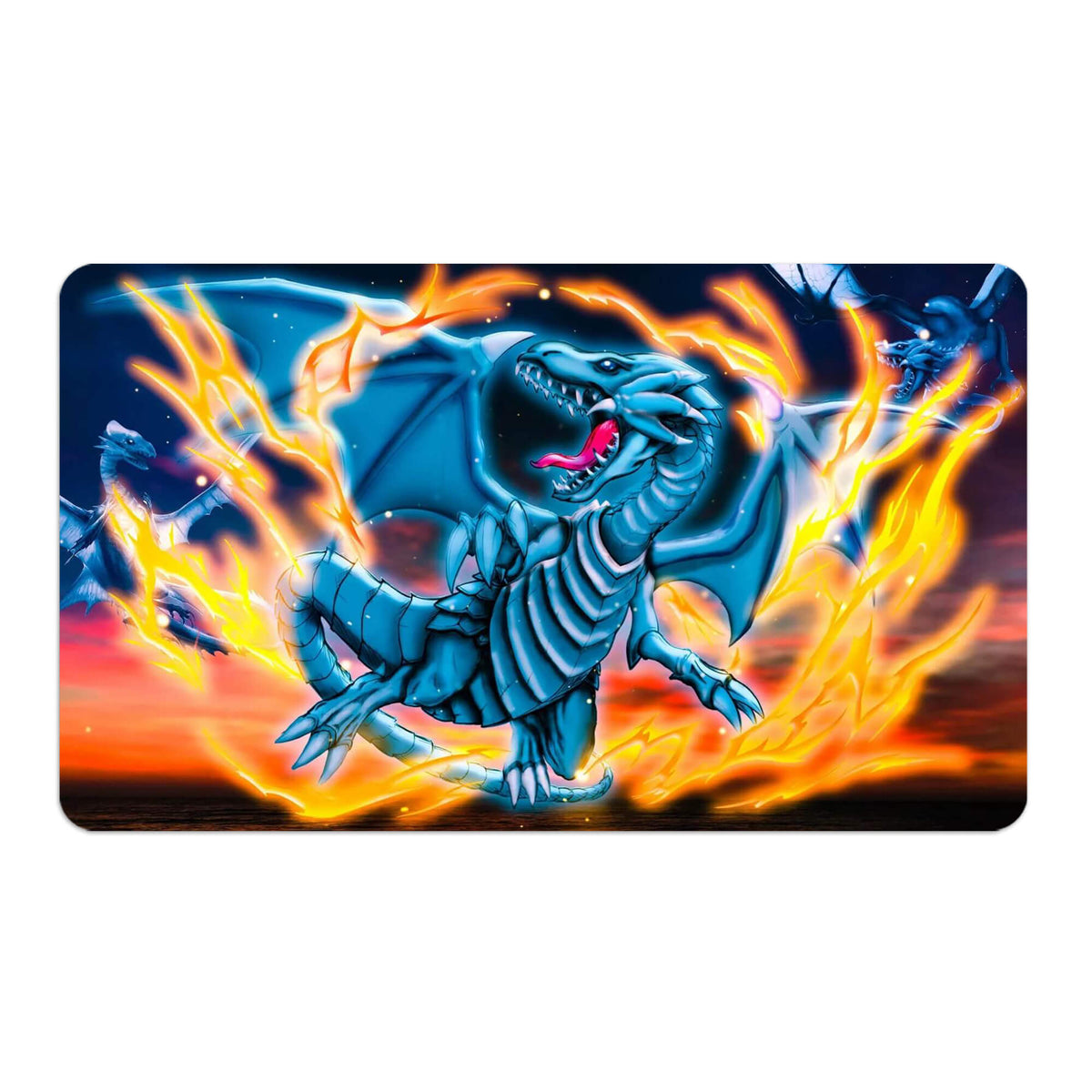 Transform your dueling experience with LDB Duel featuring our exclusive art Blue Dragons Lightning Burst Stream playmat! Featuring a soft cloth top for smooth card movement and a durable rubber back for a secure grip, this 24x14 inch mat is machine washable and safe for cards and sleeves. Obelisk-Blue-yugioh-mtg-pokemon-custom-artwork-premium-durable-rubber-ldb-duel