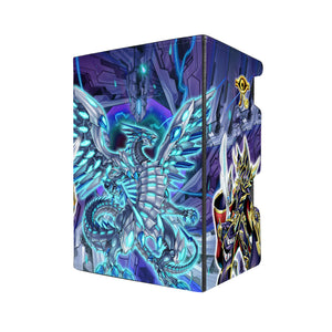 Here's another quality black deck box from LDB Duel featuring our exclusive Blue Eyes Chaos Max - Master & Soldier of Chaos art. Fits all types of trading card games, including Pokémon, Yu-Gi-Oh! and Magic The Gathering. The perfect card holder for the TCG player safely holds up to 100 double-sleeved cards. EVEN in extra thick sleeves. Comes with a pull-out dice tray. Seto-Kaiba-yugioh-mtg-pokemon-tcg-accessories-card-storage-LDB-Duel