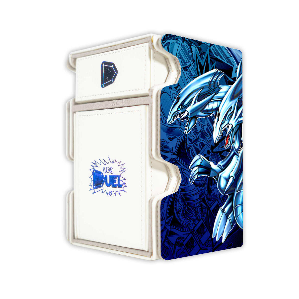Here is the Right View of the Blue-Eyes Dragon Kaiba Mach 3 White Deck Box. Rival-yugioh-deck-tray-dice-tray-LDB-Duel