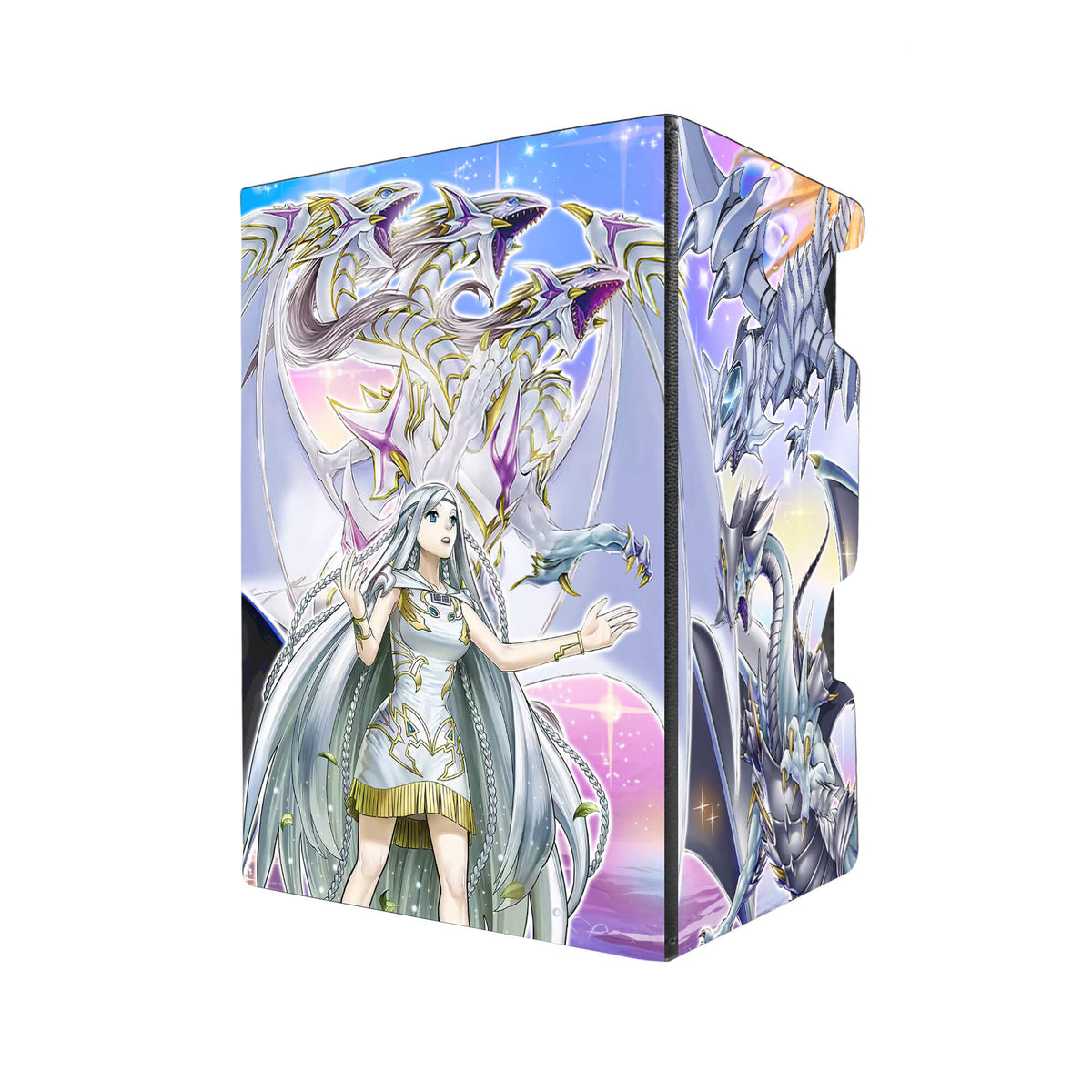 Here's another quality black deck box from LDB Duel featuring our exclusive Blue-Eyes Ultimate Spirit Dragon art. Fits all types of trading card games, including Pokémon, Yu-Gi-Oh! and Magic The Gathering. The perfect card holder for the TCG player safely holds up to 100 double-sleeved cards. EVEN in extra thick sleeves. Comes with a pull-out dice tray. Blue-Eyes-Spirit-Dragon-yugioh-mtg-pokemon-tcg-accessories-card-storage-LDB-Duel