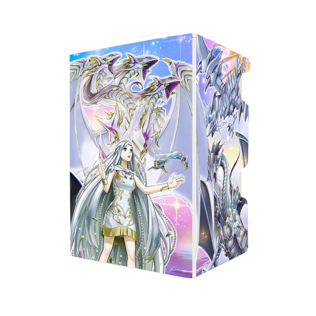 Here's another quality white deck box from LDB Duel featuring our exclusive Blue-Eyes Ultimate Spirit Dragon art. Fits all types of trading card games, including Pokémon, Yu-Gi-Oh! and Magic The Gathering. The perfect card holder for the TCG player safely holds up to 100 double-sleeved cards. EVEN in extra thick sleeves. Comes with a pull-out dice tray. Blue-Eyes-Ultimate-Dragon-ygo-magic-digimon-card_protector-gaming-accesories-LDB-Duel