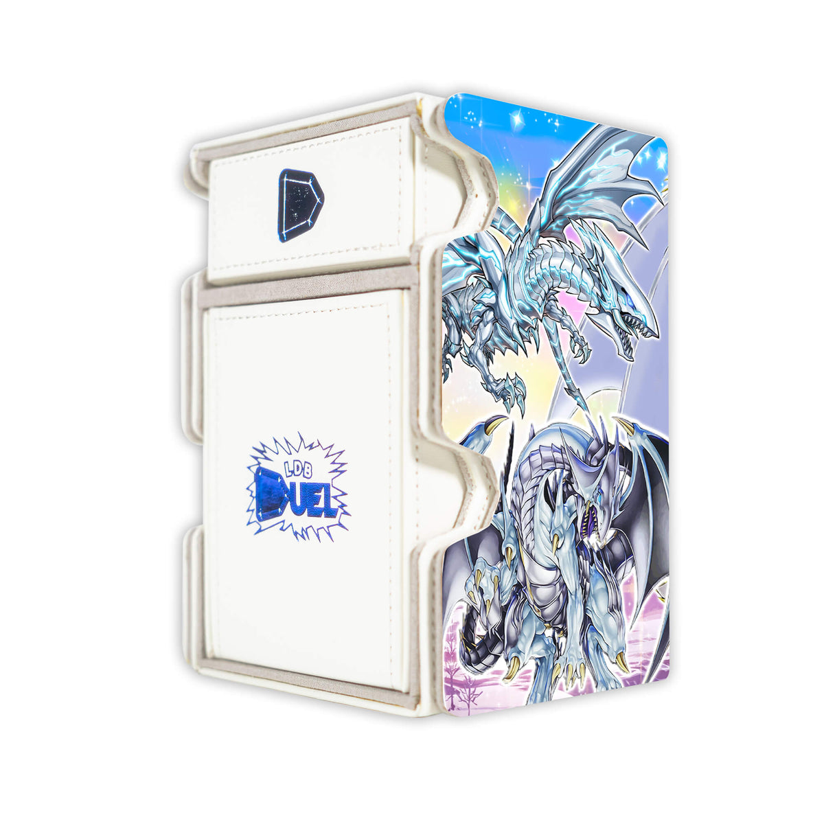 Here is the Right View of the Blue-Eyes Ultimate Spirit Dragon Mach 3 White Deck Box. Blue-Eyes-Abyss-Dragon-yugioh-deck-tray-dice-tray-LDB-Duel