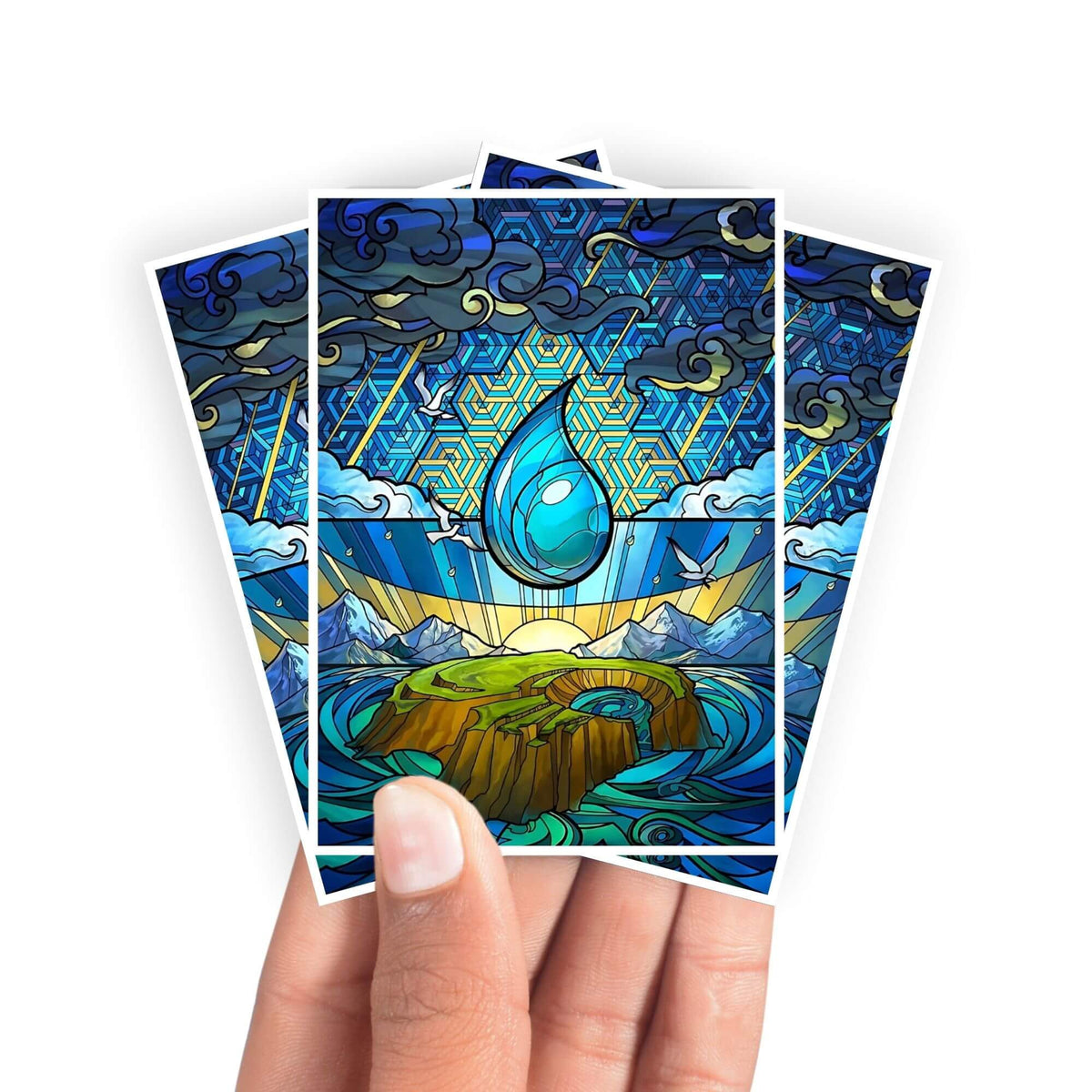 Protect and enhance your cards with our clean and crisp white border card sleeves. Featuring a minimalist design that complements any artwork, these sleeves offer a bright, timeless look. From LDB Duel. Printed with our exclusive Blue Mana design for a fresh and premium finish. Illusion-mtg-yugioh-pokemon-card-protection-standard-japanese-dragon-shield-LDB-Duel-white