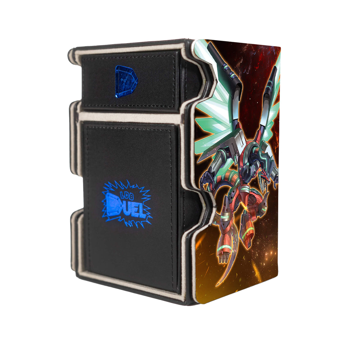 Here is the Right View of the Borrelend Dragon Mach 3 Black Deck Box. Varrel-yugioh-deck-tray-dice-tray-LDB-Duel