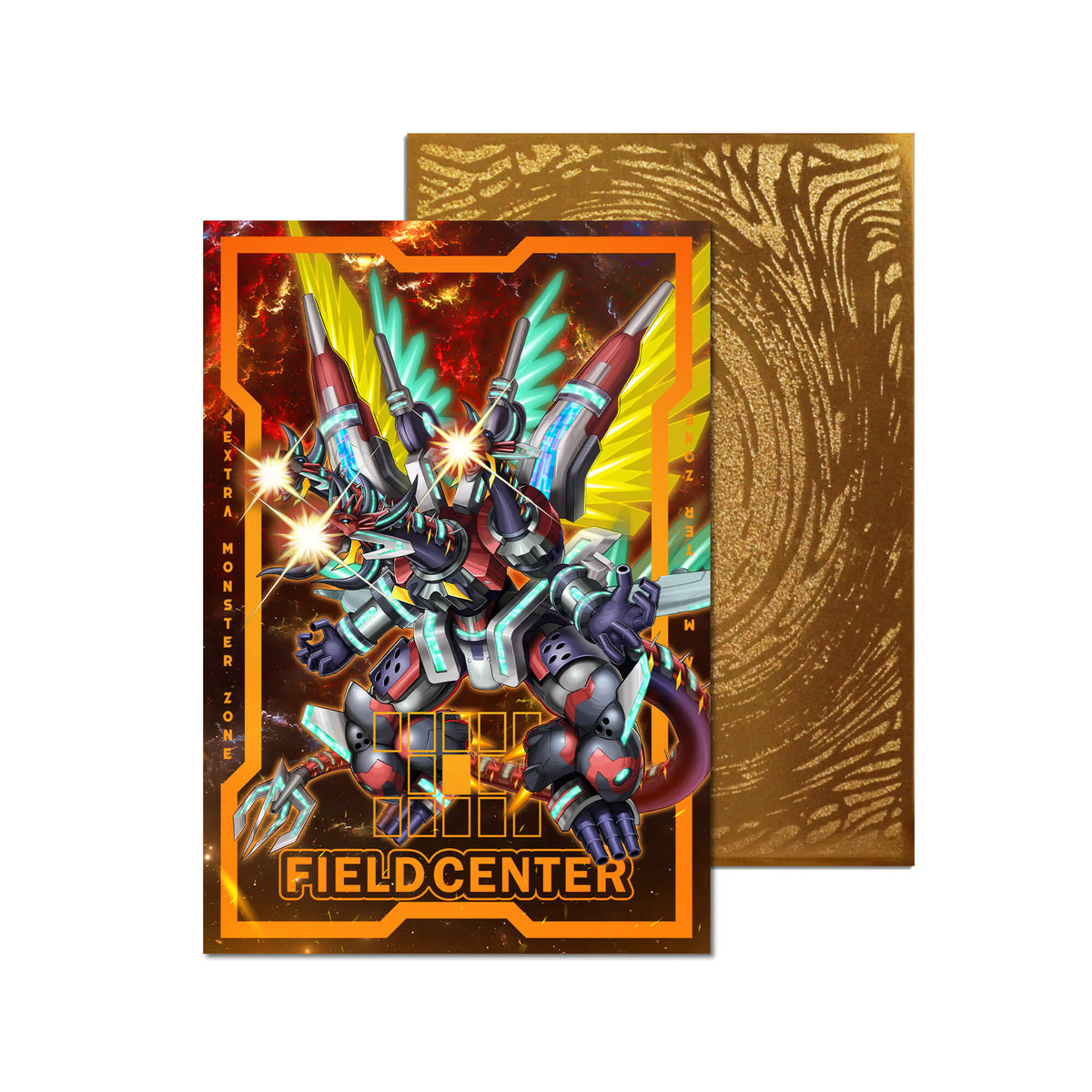 Level up your game with our custom-printed metal field centers, featuring exclusive Borrelend Dragon artwork in gold metal. Durable, scratch-resistant, and embossed with the iconic Yu-Gi-Oh! card back, these slim field centers fit perfectly in card sleeves. Borrel-yugioh-mtg-pokemon-metal-card-embossed-design-custom-artwork-duel-accessories-ldb-duel