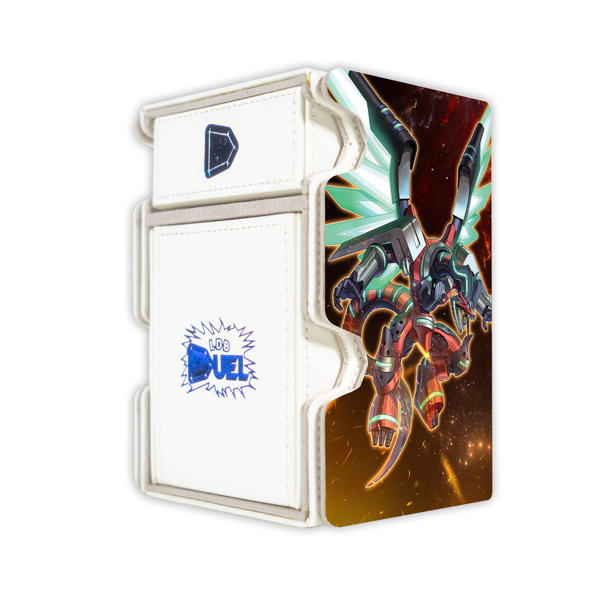Here is the Right View of the Borrelend Dragon Mach 3 White Deck Box. Varis-yugioh-deck-tray-dice-tray-LDB-Duel