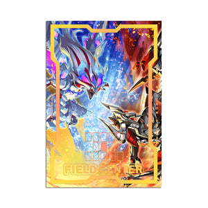 Level up your game with our custom-printed metal field centers from LDB Duel, featuring exclusive Branded Fusion artwork in gold metal. Durable, scratch-resistant, and embossed with the iconic Yu-Gi-Oh! card back, these slim field centers fit perfectly in card sleeves. Branded-Beast-yugioh-mtg-pokemon-metal-card-embossed-design-custom-artwork-duel-accessories-ldb-duel