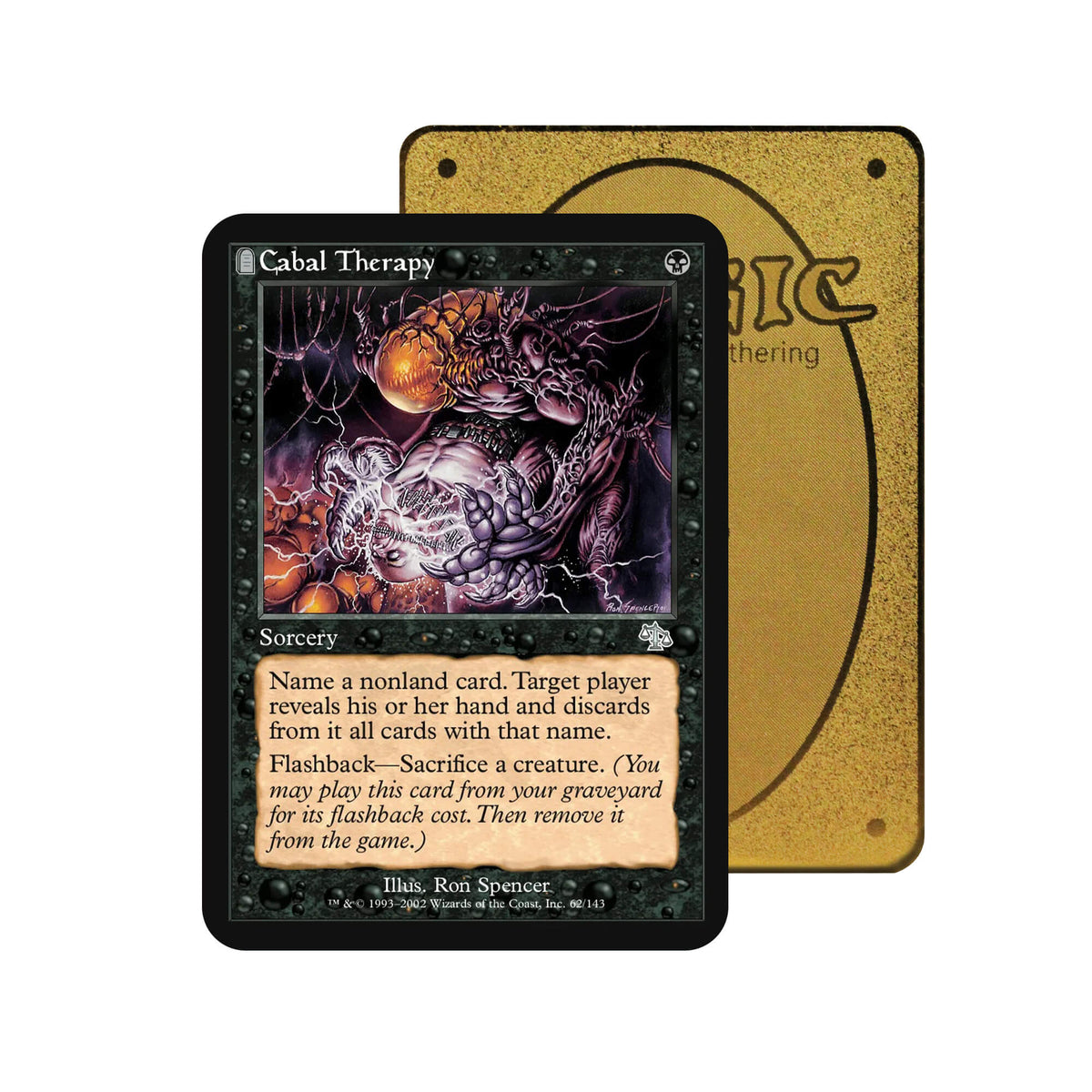 Level up your game with our custom-printed metal orica cards, featuring exclusive Cabal Therapy artwork in gold metal. Durable, scratch-resistant, and embossed with the iconic Yu-Gi-Oh! card back, these slim orica cards fit perfectly in card sleeves. Sorcery-mtg-yugioh-pokemon-metal-card-embossed-design-custom-artwork-duel-accessories-ldb-duel