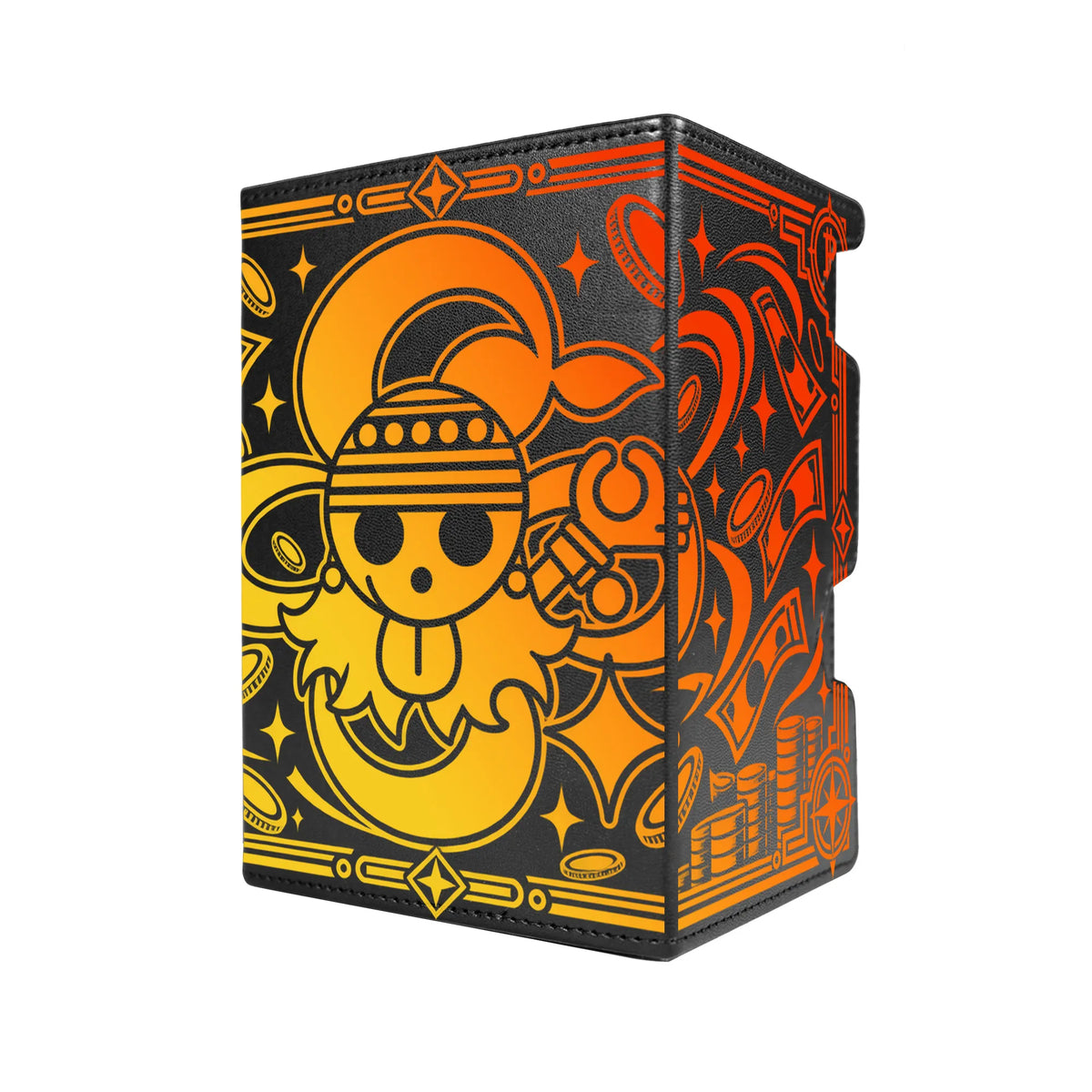 Here's another quality black deck box from LDB Duel featuring our exclusive Cat Burglar Nami art. Fits all types of trading card games, including Pokémon, Yu-Gi-Oh! and Magic The Gathering. The perfect card holder for the TCG player safely holds up to 100 double-sleeved cards. EVEN in extra thick sleeves. Comes with a pull-out dice tray. Nami-onepie-tcg-accessories-card-storage-LDB-Duel