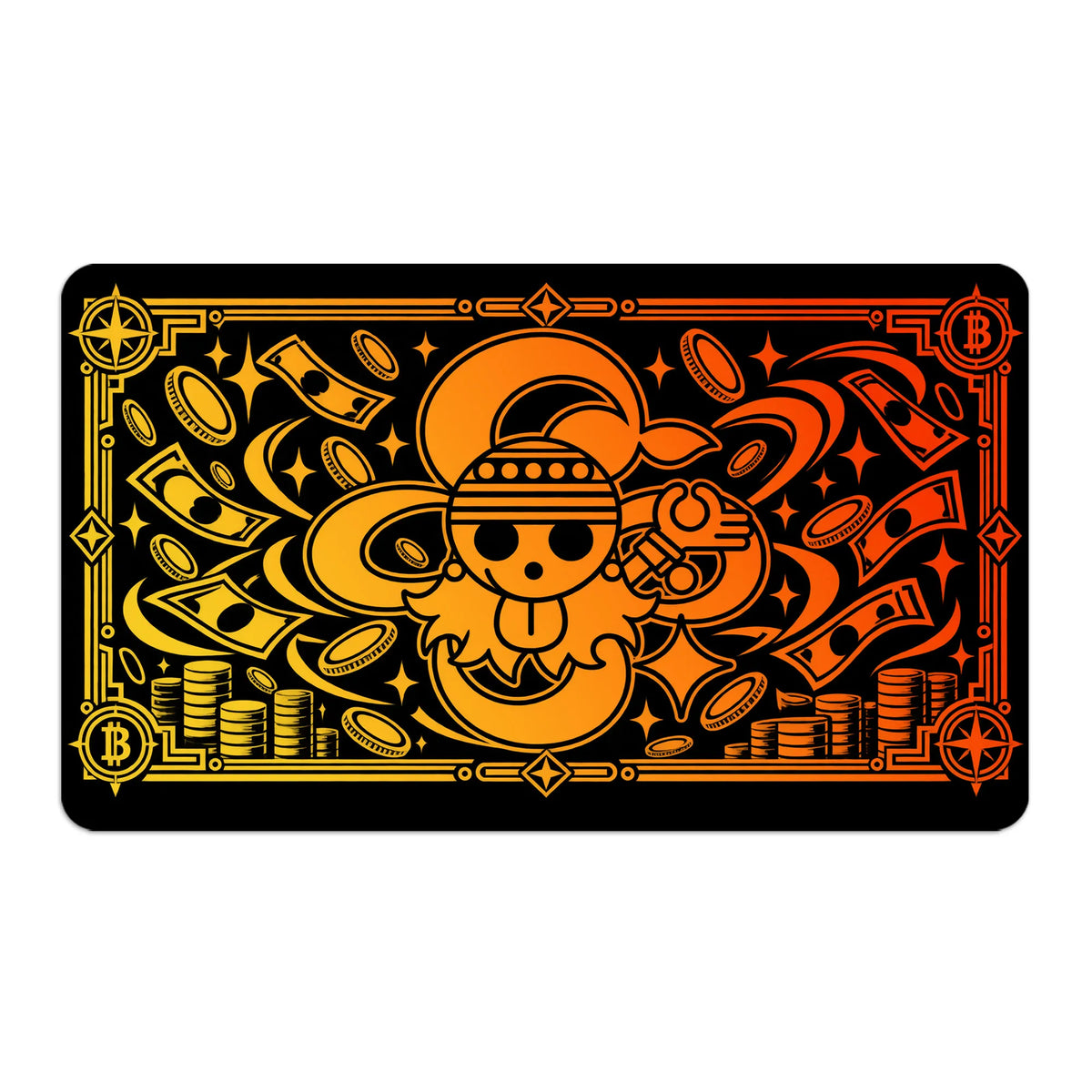 Transform your dueling experience with LDB Duel featuring our exclusive art Cat Burglar Nami playmat! Featuring a soft cloth top for smooth card movement and a durable rubber back for a secure grip, this 24x14 inch mat is machine washable and safe for cards and sleeves. Strawhat-Pirates-onepiece-custom-artwork-premium-durable-rubber-ldb-duel