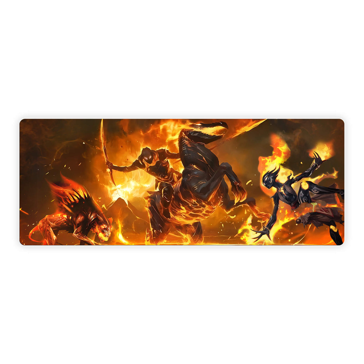 Level up your gaming setup from the LDB Duel featuring our exclusive Cavalier of Flame Mouse Pad! Designed for gamers who value precision and comfort, this 31x12 inch masterpiece boasts a soft cloth surface for ultra-smooth tracking and a non-slip rubber base for stability during intense battles. Stylish, durable, and machine washable, it's the ultimate accessory for your desk.Cavalier-of-Night-mtg-yugioh-pokemon-custom-artwork-premium-durable-rubber-ldb-duel