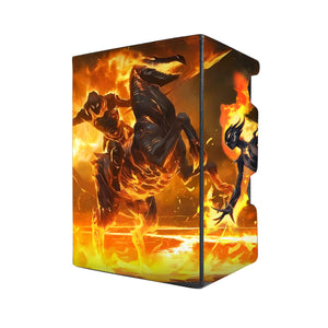 Here's another quality black deck box from LDB Duel featuring our exclusive Cavalier of Flame art. Fits all types of trading card games, including Pokémon, Yu-Gi-Oh! and Magic The Gathering. The perfect card holder for the TCG player safely holds up to 100 double-sleeved cards. EVEN in extra thick sleeves. Comes with a pull-out dice tray. Elemental-Knight-mtg-tcg-accessories-card-storage-LDB-Duel
