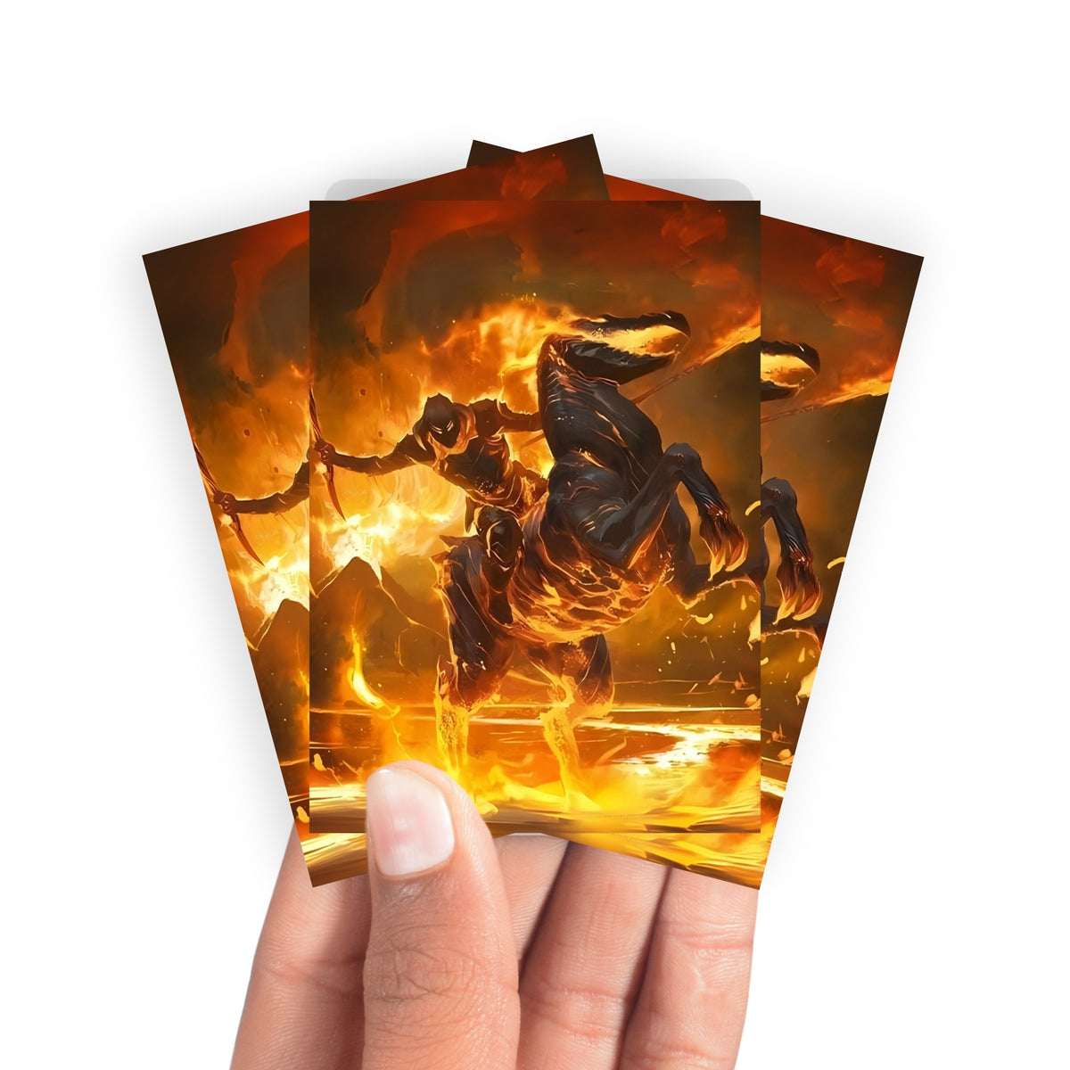 Keep your cards safe and stylish with our borderless card sleeves. Designed edge-to-edge to showcase your artwork, they offer a sleek, modern aesthetic. From LDB Duel, printed with the exclusive Cavalier of Flame design for a fresh, premium feel.Flame-yugioh-mtg-pokemon-card-protection-standard-japanese-dragon-shield-LDB-Duel-borderless