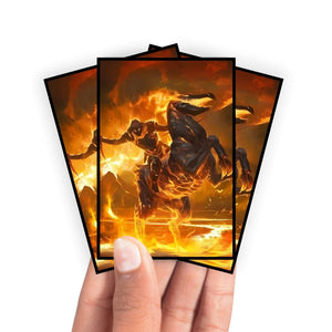 Enhance your cards with our elegant black border card sleeves, featuring a sleek, sophisticated design for a bold, modern aesthetic. From LDB Duel. Perfect for showcasing your collection, these sleeves are printed with our exclusive Cavalier of Flame design. Elemental-Knight-yugioh-mtg-pokemon-card-protection-standard-japanese-dragon-shield-LDB-Duel-black