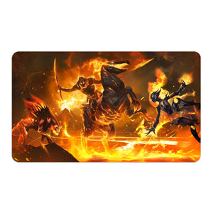 Transform your dueling experience with LDB Duel featuring our exclusive art Cavalier of Flame playmat! Featuring a soft cloth top for smooth card movement and a durable rubber back for a secure grip, this 24x14 inch mat is machine washable and safe for cards and sleeves. Inferno-Titan-mtg-yugioh-pokemon-custom-artwork-premium-durable-rubber-ldb-duel