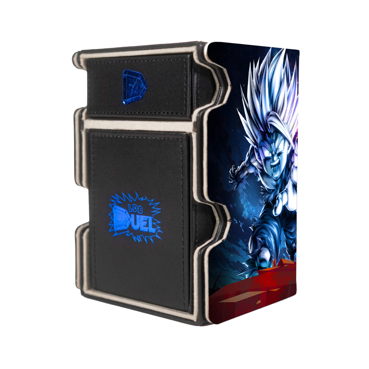 Here is the Right View of the Cell | Dragon Ball Mach 3 Black Deck Box. Goku-dragonball-deck-tray-dice-tray-LDB-Duel