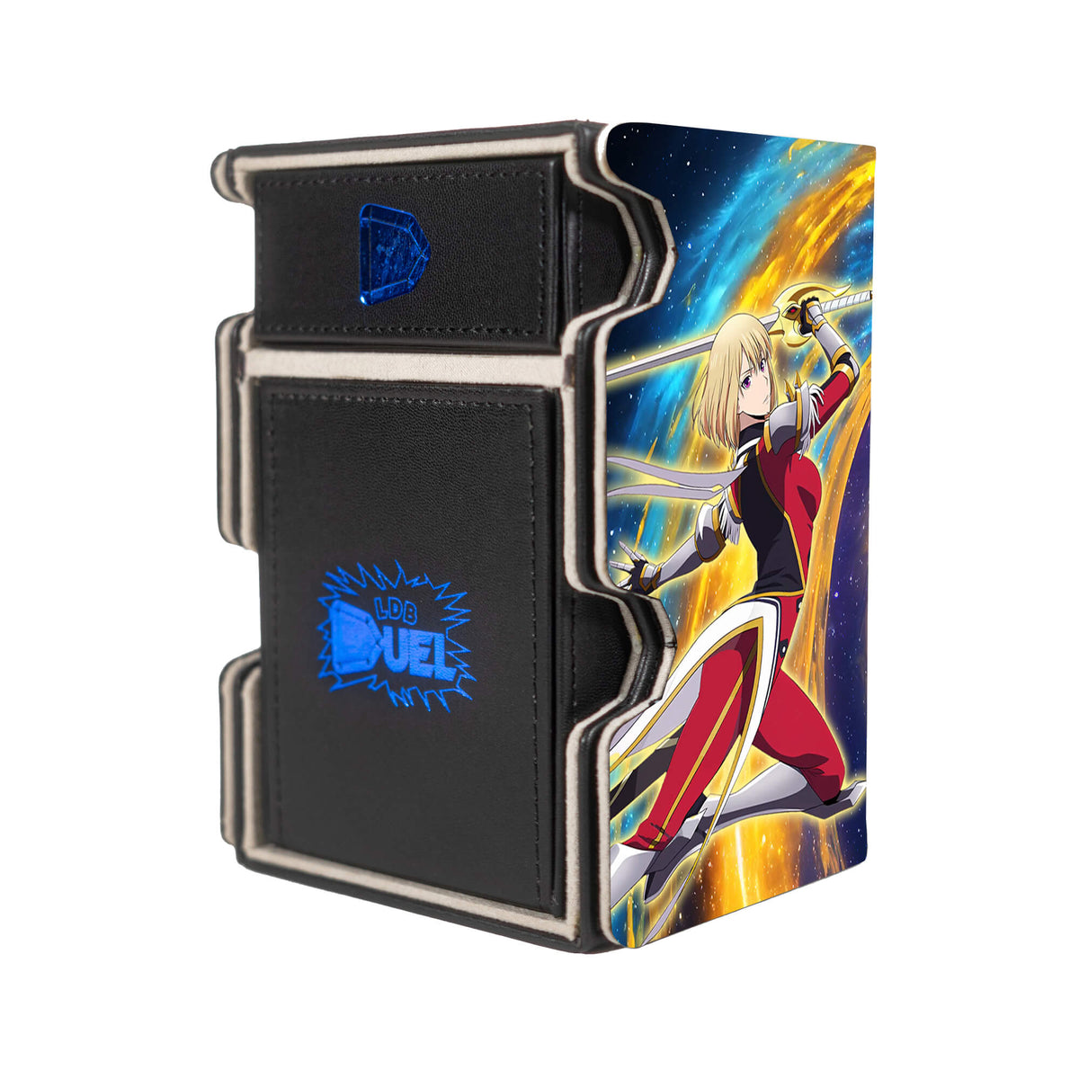 Here is the Right View of the Cha Hae-In Mach 3 Black Deck Box. Hunter-yugioh-deck-tray-dice-tray-LDB-Duel