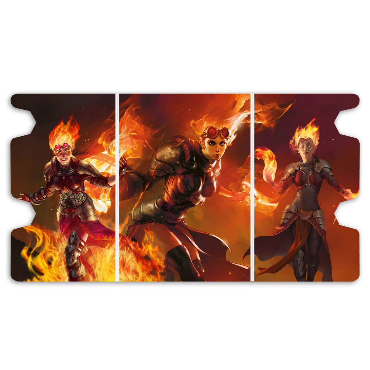 Here is the Full Lid Design of the Chandra - Legendary Planeswalker Mach 3 White Deck Box. Pyromaster-mtg-custom-deck-portable-collector-LDB-Duel