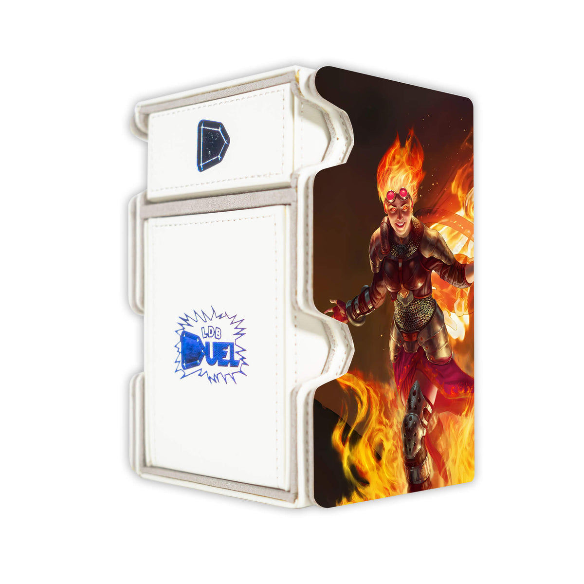 Here is the Right View of the Chandra - Legendary Planeswalker Mach 3 White Deck Box. Fire-Artisan-mtg-deck-tray-dice-tray-LDB-Duel