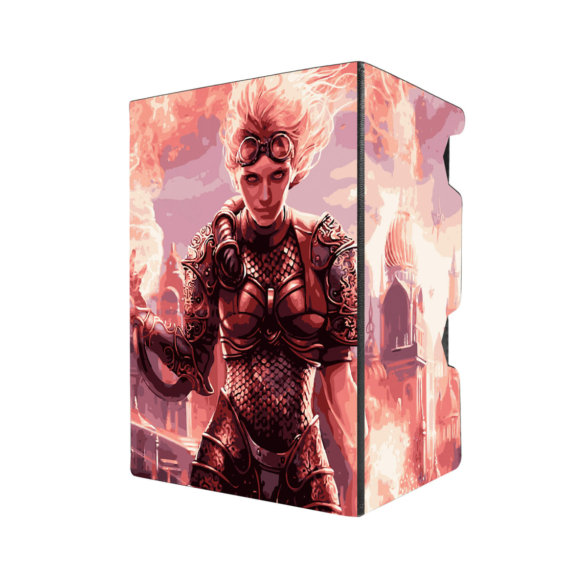 Here's another quality black deck box from LDB Duel featuring our exclusive Chandra, Torch of Defiance art. Fits all types of trading card games, including Pokémon, Yu-Gi-Oh! and Magic The Gathering. The perfect card holder for the TCG player safely holds up to 100 double-sleeved cards. EVEN in extra thick sleeves. Comes with a pull-out dice tray. Chandra-mtg-tcg-accessories-card-storage-LDB-Duel