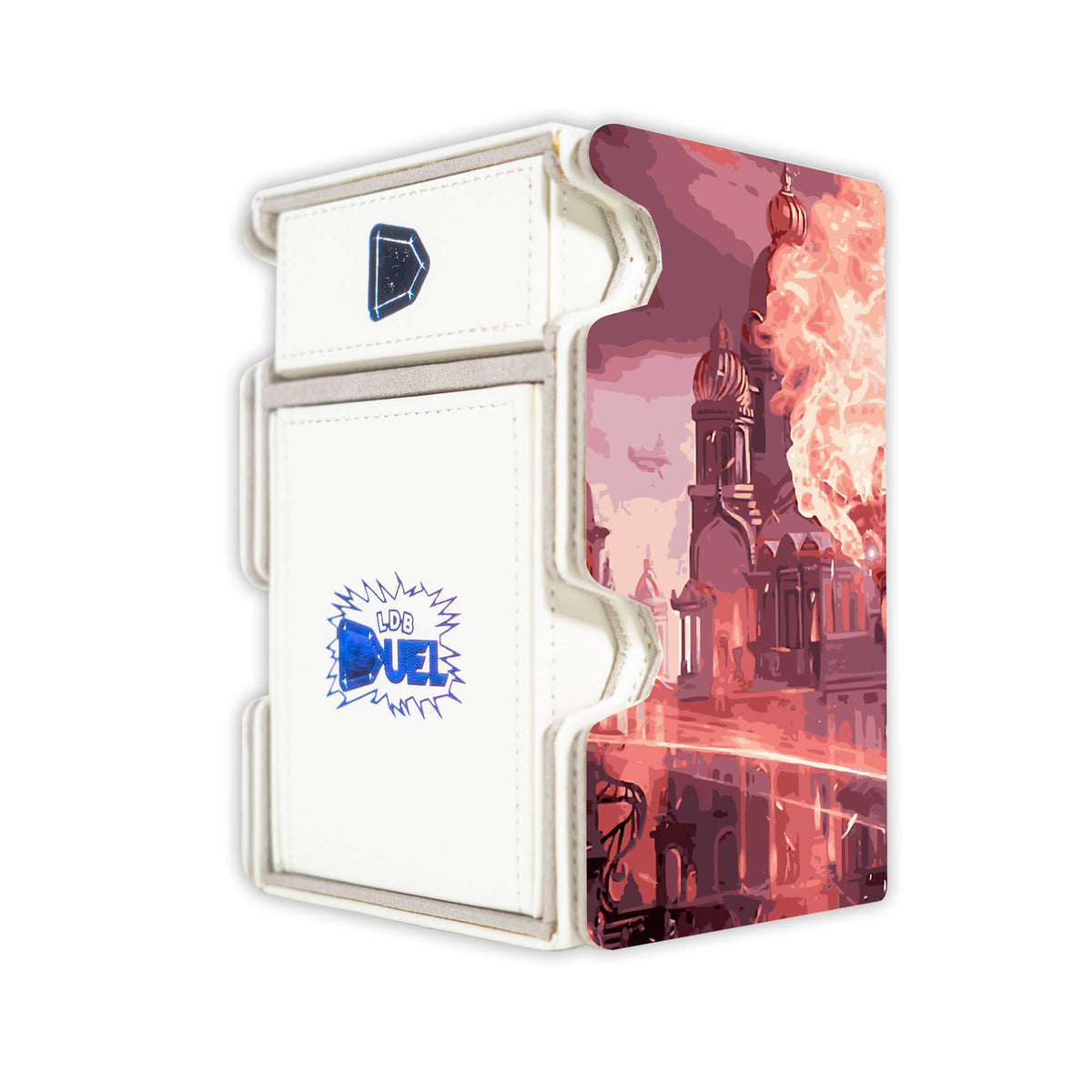 Here is the Right View of the Chandra, Torch of Defiance Mach 3 White Deck Box. Legendary-Planeswalker-mtg-deck-tray-dice-tray-LDB-Duel